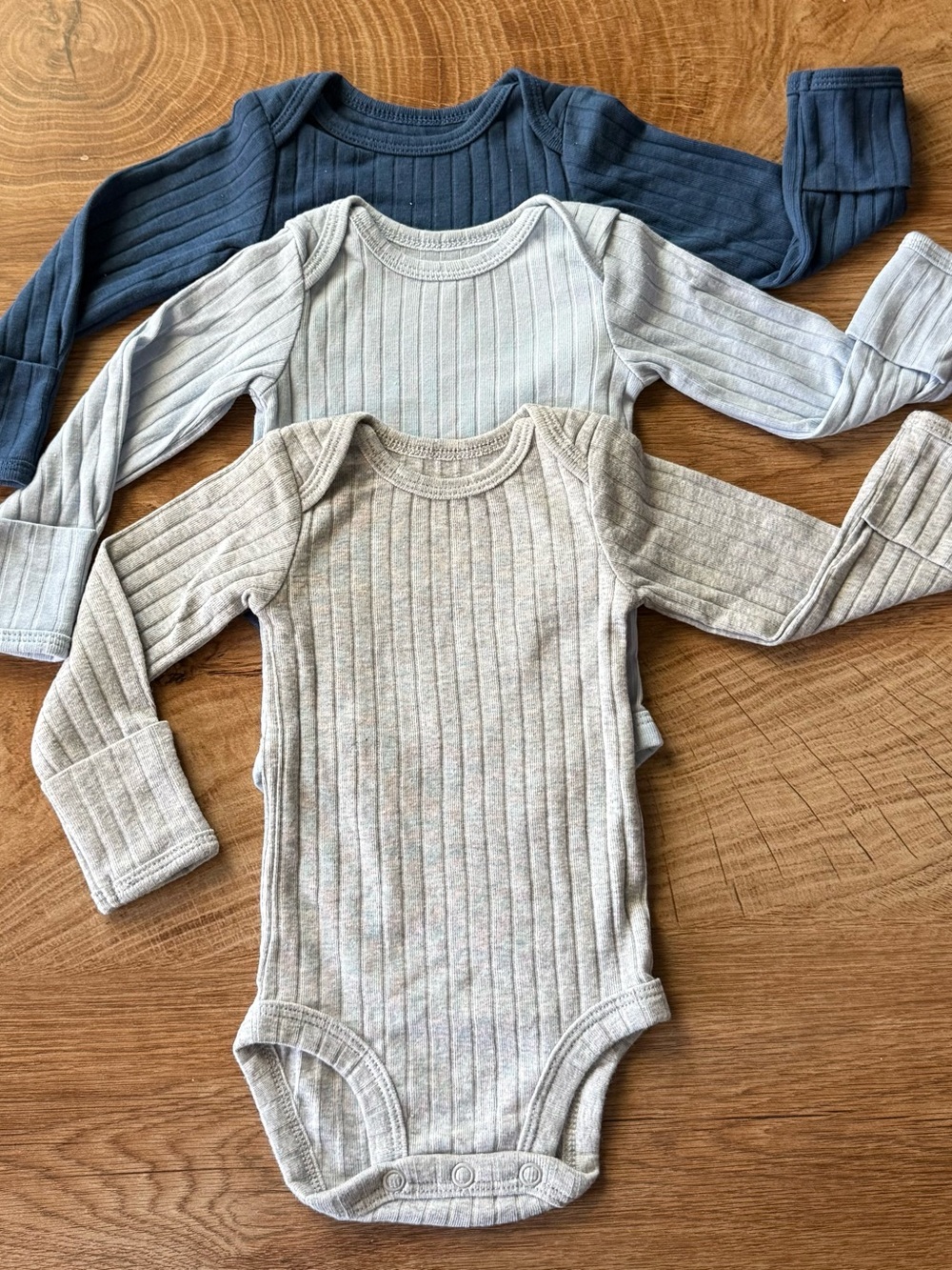 Carter's Ribbed Long-Sleeve One-Piece Bodysuits - Navy, Light Gray & Gray